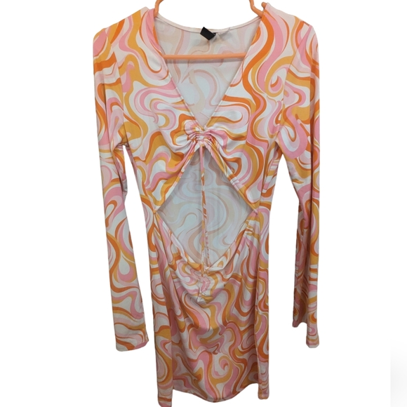 H&M🧡 V-Neck 70s Cutout Dress Pastel Sz Medium - Picture 3 of 6